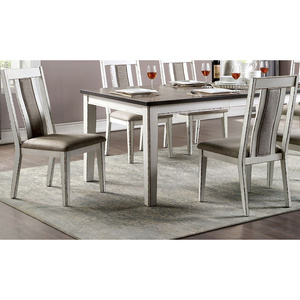 DB Classic patiné blanc/gris chaud ensemble 2 chaises de salle à manger en bois massif siège en tissu rembourré dos Unique cuisine rustique côté Chai - Product Image 5