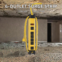 Multiprise parafoudre robuste 6 prises avec protection de terre, 1200 Joules, câble de 3m, extension murale, prise métallique
