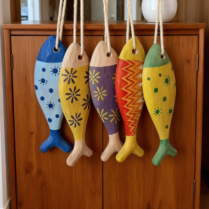 Personaliseert Houtsnijwerk Visvorm Kleurrijke Hanger Huisdecor - Product Image 4