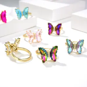 TikTok-Anillo giratorio de mariposa ajustable para niña, joyería de moda, spinner