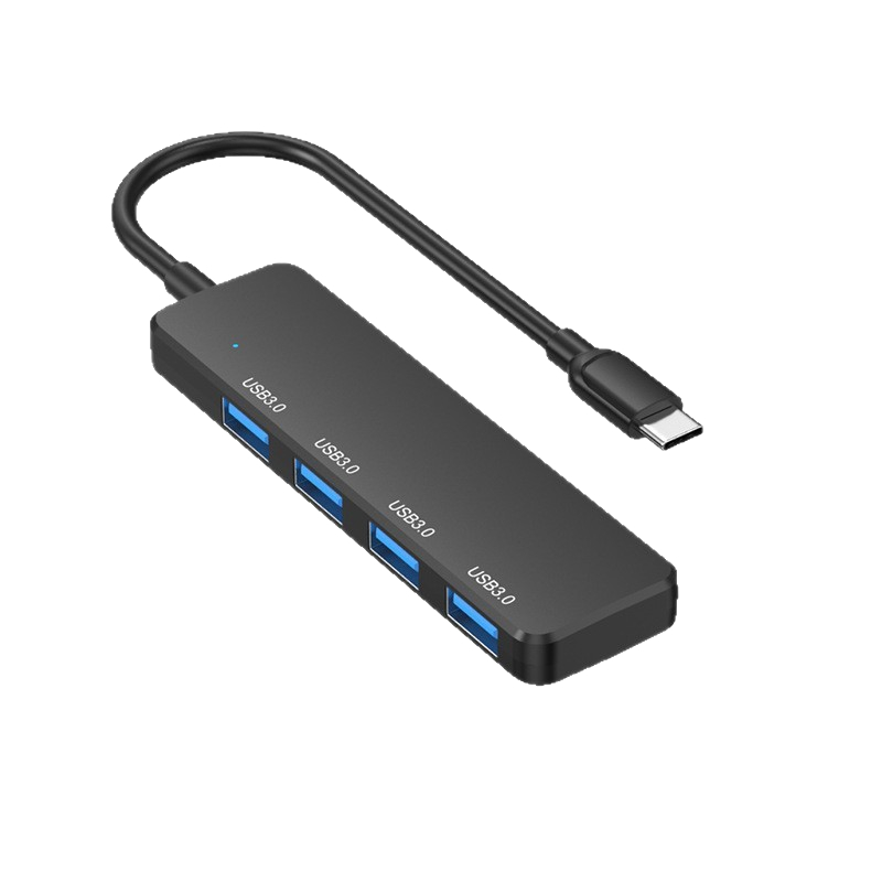 Hub USB-C 3.0 de 4 puertos, color negro.
