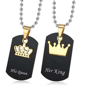 Couronne romantique délicate en forme d'étiquette 'sa <span class=keywords><strong>reine</strong></span>' et 'son roi' <span class=keywords><strong>collier</strong></span> pendentif couple en acier inoxydable gravé au laser pour les amoureux - Product Image 1