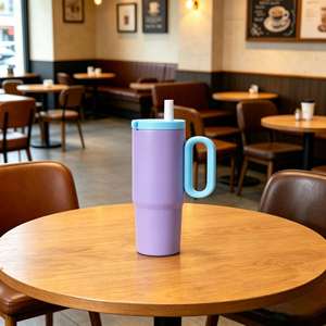 24oz 720ml Travel Car <b>Macaron</b> Handle Tumbler Stainless Vacuum Mug Lid Straw Non-Slip OEM ODM Peach Pink Color - Product Image 6
