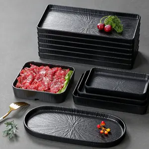 Custom Unbreakable Black Snack Serving Tray Matt Dipping Soy Sauce Plastic Melamine Dishes Dinnerware Sets