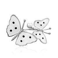 Mooie Charm Partij Jas Pak Pins Emaille Wit Dubbele Vlinder Parel Broches Sieraden Voor Vrouwen
