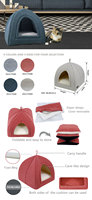 Tente pour chat en fausse fourrure de lapin lavable de haute qualité 2026, coussin igloo élégant, maison pour animaux de compagnie avec fermeture éclair pour petits chiens et chats, motif carré uni