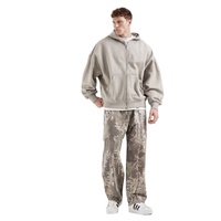 Sudadera con Capucha Extra Grande de Primera Calidad, 400 g/m², con Cierre, Bordado 3D y Diseño Serigrafiado, Color Gris Claro, Unisex, para Invierno