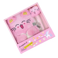 Carnet en peluche chat tenant un cœur, design de dessin animé de haute qualité, journal mignon, parfait pour les filles, ensemble cadeau
