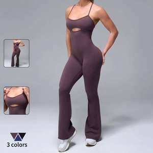 Mono de yoga personalizado para mujer, sin mangas, espalda abierta, estilo racerback, elástico, transpirable, para gimnasio. - Product Image 2