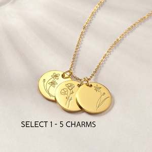 Collier avec pendentif en forme <span class=keywords><strong>de</strong></span> pièce <span class=keywords><strong>de</strong></span> monnaie en acier inoxydable, bijoux en or 14 carats, vente en gros, collier personnalisé d'<span class=keywords><strong>amitié</strong></span>, gravure au laser, <span class=keywords><strong>fleur</strong></span> <span class=keywords><strong>de</strong></span> naissance, <span class=keywords><strong>fleur</strong></span> sauvage - Product Image 4