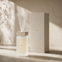 Diffuseur de parfum Aikun, grande capacité 1000 ml, bouteille carrée en verre givré, bouchon en bois, ensemble avec bâtonnets blancs et boîte cadeau gaufrée