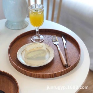 ถาดไม้กลมสำหรับเสิร์ฟชา กาแฟ ของหวาน ใช้ในโรงแรม สีพื้น รุ่น H-665120 - Product Image 4
