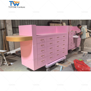 OEM/ODM Service Modern <strong>Pink</strong> and Gold Wood <strong>Beauty</strong> <strong>Salon</strong> Reception Desk for Commercial Use - Product Image 6