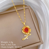 Ensemble de bijoux en acier inoxydable, collier avec pendentif floral en zircon cubique rouge et boucles d'oreilles, ensemble de bijoux plaqué or pour femmes