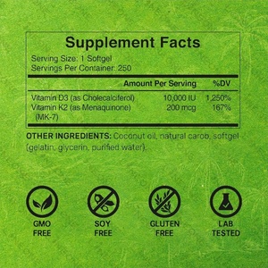 Gélules de vitamine D3 <span class=keywords><strong>K2</strong></span> à base de <span class=keywords><strong>plantes</strong></span> naturelles, sans OGM, sans gluten, avec huile de noix de coco pour le soutien des os et du système immunitaire - Product Image 5