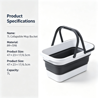 Seau à eau pliable multifonctionnel en silicone de 7 L avec poignée de transport, bac rectangulaire pliable pour le nettoyage domestique, utilisation automobile
