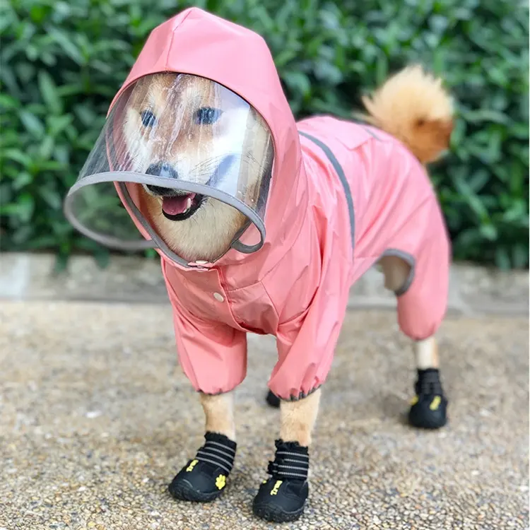 Pet Four-leg Hooded Raincoat for Small Medium Dogs Jumpsuit Rainwear Waterproof Coat Clothes for Dog Raincoat