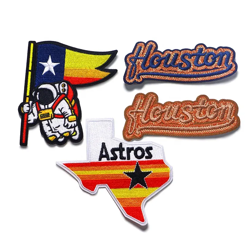 Wholesale Embroidery Houston Astros Logo Patch Heat Press Sewing Iron On Hat Small Patches For Trucker Hat Embroidered