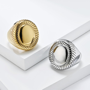 Geometric Titanium Steel <b>Ring</b> Gold Plated Women's Fashion Jewelry Party <b>Statement</b> <b>Ring</b> K R968 - Product Image 1