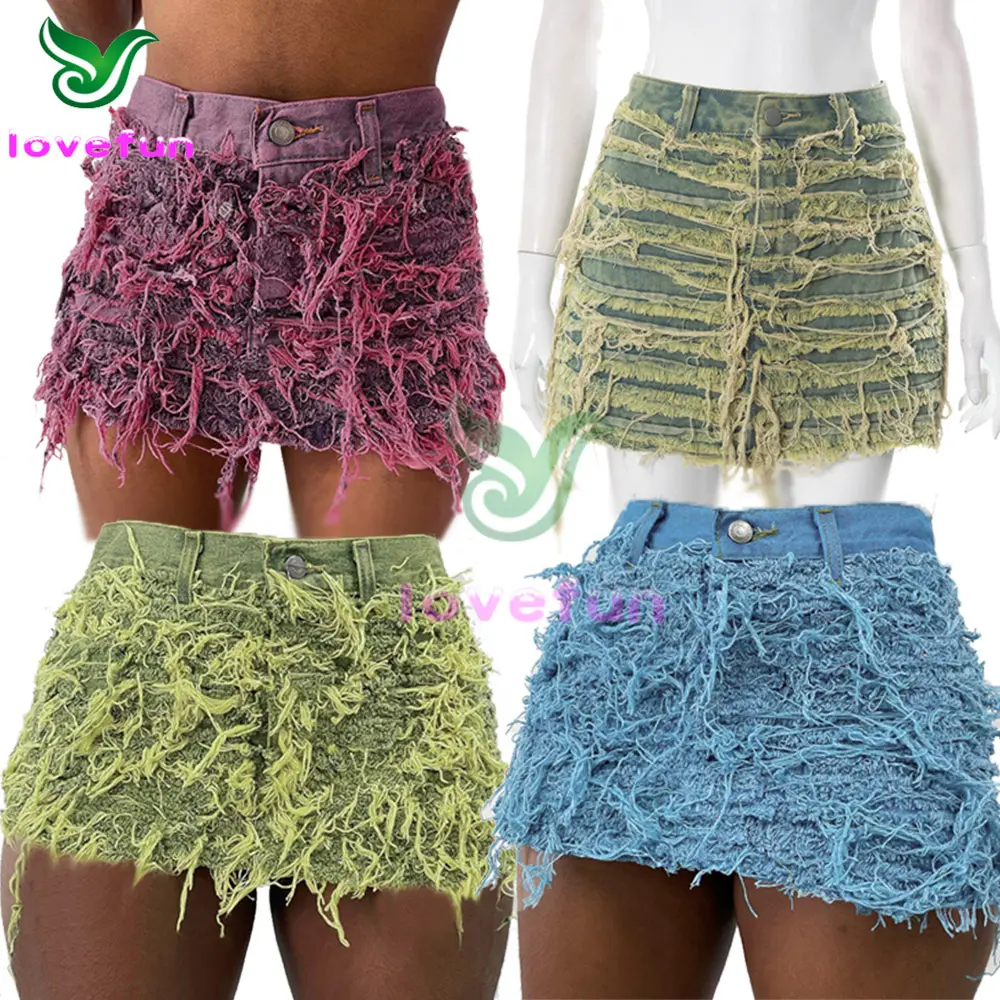 Vintage Tassel Woman Skirts 2023 Streetwear Women's Summer Mini Denim Skirt Short Jean Skirts