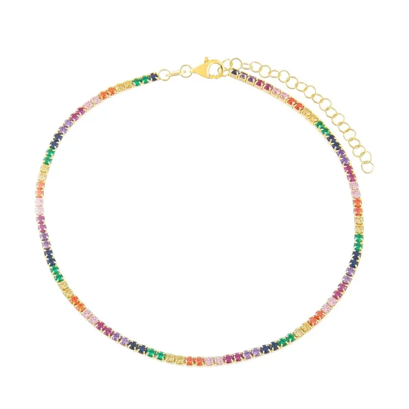 Venta al por mayor de zirconia cúbica pulsera de tenis pulsera de diamantes de oro colorido Arco Iris directo tobilleras