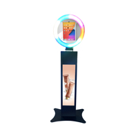 WiViKiosk Photobooth LED Rond avec Écran LCD de 28,6 Pouces, Télécommande, Cabine Photo Selfie et Station Photo pour Événements