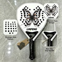 Raket Padel Premium Glossy, Bentuk Berlian Serat Karbon 3K, Termasuk Grip Padel, Peralatan Lapangan Padel