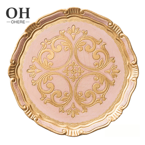 Assiettes de chargeur en bois de style antique, 1 pièce, plateau de luxe, noir et or, vente en gros, <span class=keywords><strong>vaisselle</strong></span> économique - Product Image 2