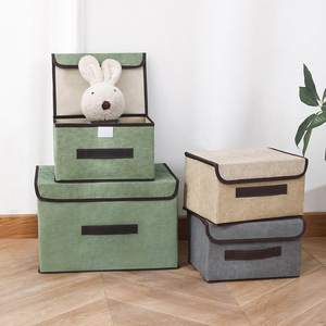 Fabric Storage Box Rectangle Foldable Cloth Organizer For Clothing Toys <b>Wardrobe</b> Gray Green Beige <b>Set</b> - Product Image 1