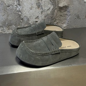 Mules Penny Loafers Minimalistes pour Hommes en Cuir Daim à Plateforme, Bout Rond, Semelle Épaisse, à Enfiler, Décontractées et Élégantes, <span class=keywords><strong>Sans</strong></span> Talon, Crème - Product Image 5