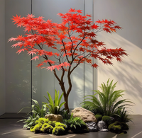 Décoration intérieure en fibre de verre, grand arbre de simulation, arbres rouges d'automne, arbre d'érable artificiel japonais