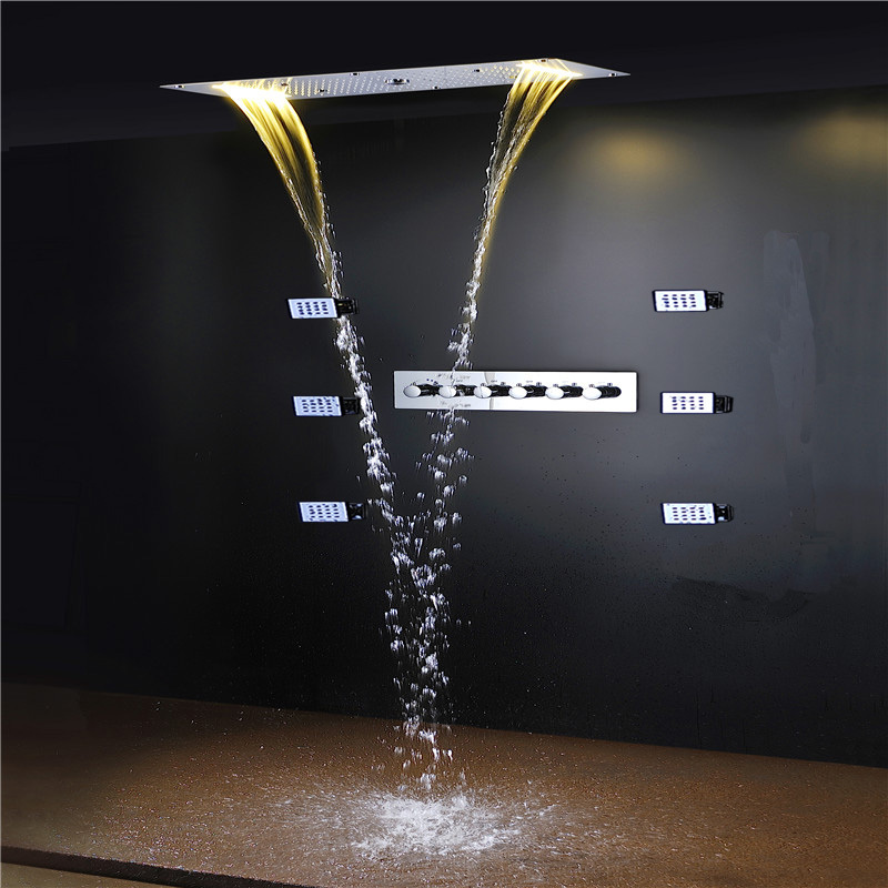 LED Multi-fonction Grand Robinets De Douche de Pluie tête Froide et Chaude Inverseur Vanne Mélangeuse Avec Corps de Massage jets