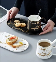 Tasse à café en céramique à bordure dorée de luxe, assiette à gâteau dessert pour le petit déjeuner, tasse à thé turque exquise
