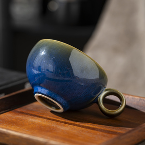 Độ sáng bóng màu vàng bên trong màu xanh phản ứng bên ngoài Hai cốc men với vòng đơn xử lý đặc biệt gốm cà phê cốc nhỏ - Product Image 5