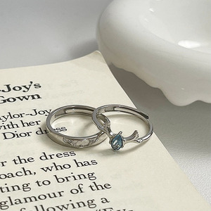 S925 Sterling Silver Antler <b>Ring</b> With Blue Stone Prong Setting For <b>Couple</b> Fashion Jewelry Gift - Product Image 2