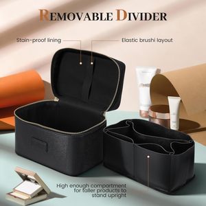 Borsa per Cosmetici Personalizzabile in Pelle PU Impermeabile, Organizer da Viaggio per Trucchi con Divisori - Product Image 5