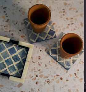 Posavasos de nogal con incrustaciones de hueso clásico de lujo, conjunto decorativo, patrón blanco y negro a rayas moderno, ecológico para uso en el hogar y la Oficina - Product Image 3