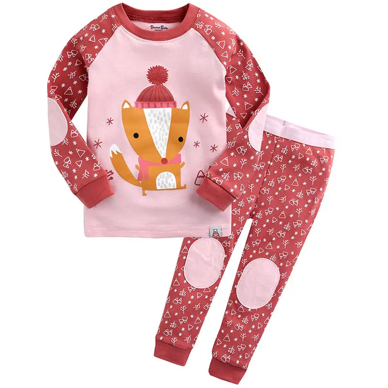 Spring Autumn Button 2-6 Years Cute Cartoon Printed Children Kids Pajamas Clothing Girls Sleepwear Suit Set