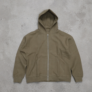 Sweat à capuche vintage streetwear personnalisé, coupe carrée et courte, en tissu gaufré, avec fermeture éclair, haute qualité, couleur unie, pour homme, très vendu - Product Image 1