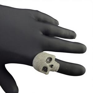 Bague Crâne Haut de Gamme Style Hip-Hop en Moissanite Plaqué Or et Argent Rhodié, Brillant VVS, Créé en Laboratoire, pour Hommes, Idéal Fêtes et Usage Quotidien - Product Image 1