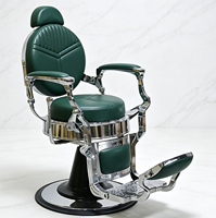 Fauteuil de barbier de luxe rétro vert avec coutures, inclinable hydrauliquement et pivotant, pour salon de coiffure