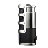 Briquet à cigares JH moderne coupe-vent réglable à 3 flammes avec perforateur et flamme puissante pour les amateurs de cigares – Idéal pour les voyages
