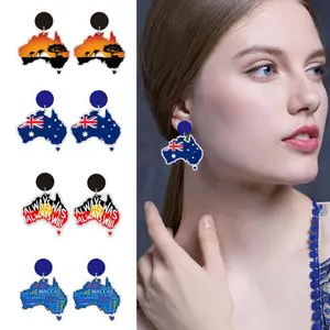 Australia Map Module Wooden Earrings Personalized Australia Flag Kangaroo Sunrise Sun Pattern Earrings