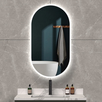 Décoration de toilette moderne anti-buée avec rétroéclairage, autocollant mural sans cadre pour hôtel, miroir de bain LED ovale, cadre en aluminium pour salle de bain