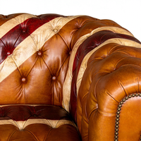 Canapé Chesterfield américain de style vintage, dossier capitonné, cuir véritable, design traditionnel avec drapeau anglais, pour salon, hôtel