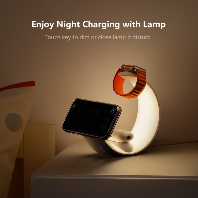 Wholesale Corporate Gifts Multifunctional 4 in 1 Wireless Charger With RGB Ambient Lamp Minimoon Light Charger for iphone C31