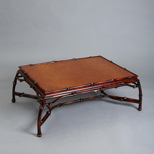 Bamboo Woven Chinese Style Tea Table Rectangular Trestle Base Outdoor Use - Product Image 3