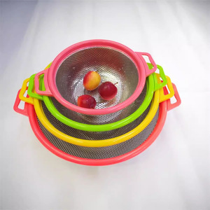 Stainless Steel Colander With Red Handle Fine <b>Mesh</b> For Vegetable Fruit Washing And Rice Rinsing Multifunction <b>Strainer</b> - Product Image 3