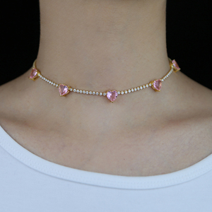Regalo <span class=keywords><strong>di</strong></span> san valentino moda colorato cuore rosa bianco <span class=keywords><strong>di</strong></span> alta qualità ghiacciato fuori Bling CZ catena da Tennis collana <span class=keywords><strong>di</strong></span> cuore gioielli da donna - Product Image 5