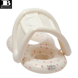 Bouée gonflable pour bébé et maman, motif fraise, avec auvent amovible, PVC écologique, pour la baignade parent-enfant en été - Product Image 3